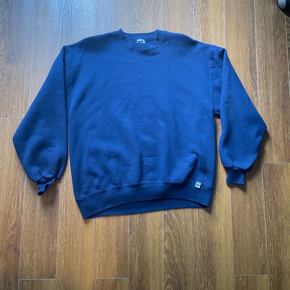 Vtg 90s Russel navy blanket crew neck